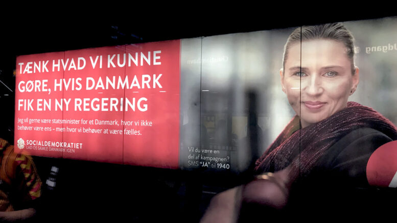 Socialdemokratiet - Mette Frederiksen-valgplakat i Metroen 24. april 2019 - foto News Øresund, Malmö, Sweden via Flickr